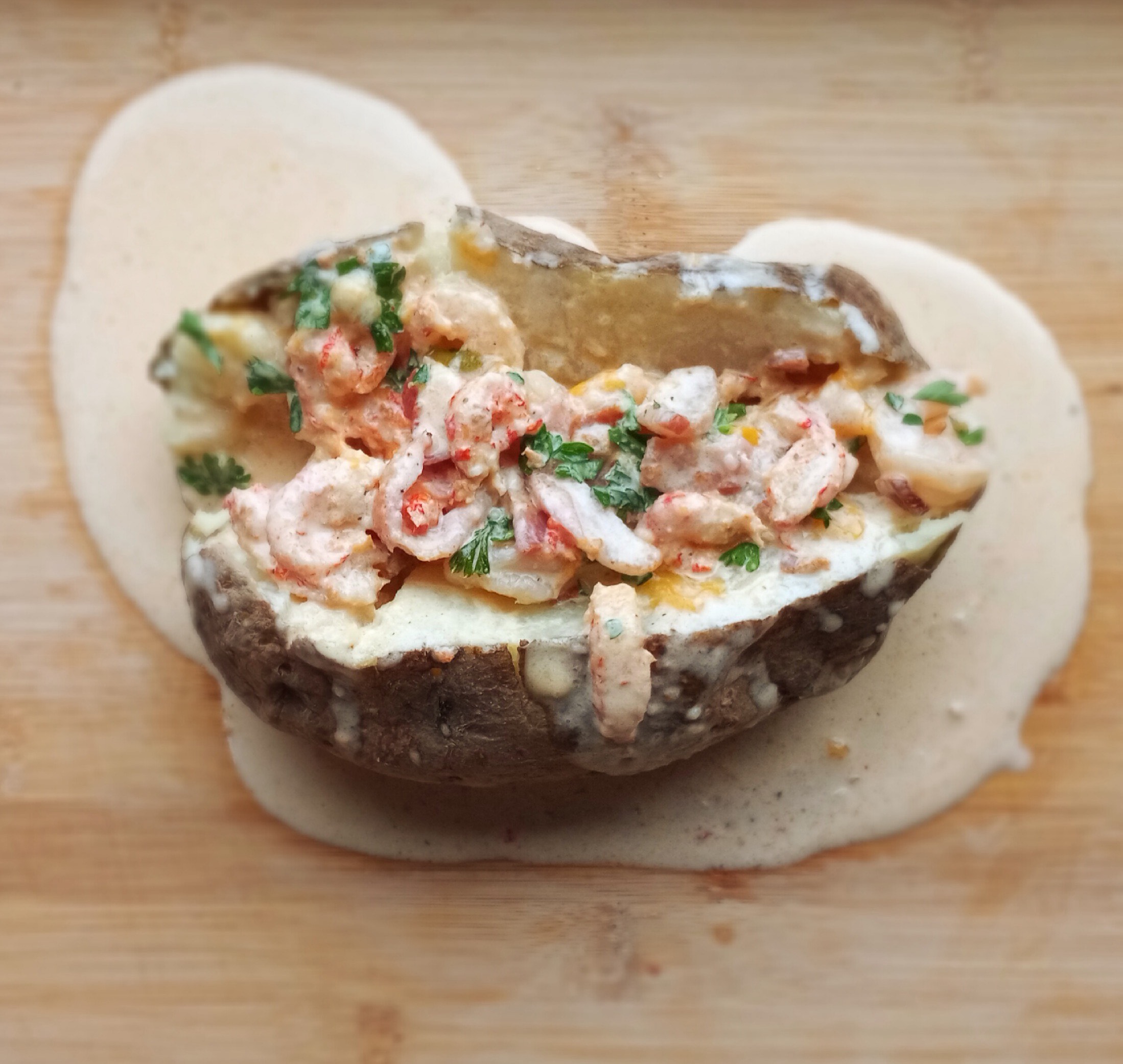 The Creamiest Shrimp seafood baked potato